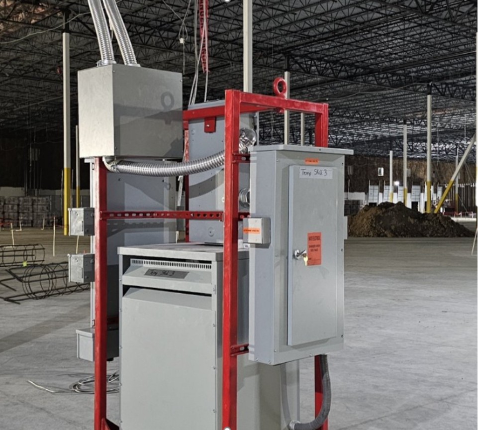 Temporary power rack deployed on a construction site
